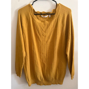 Women's Soft Surroundings Plus Ribbed Crew Neck Sweater Mustard Yellow 1X